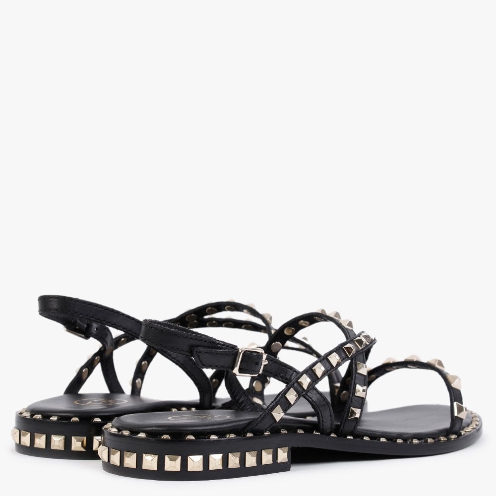 Peace Black Leather Studded Sandals