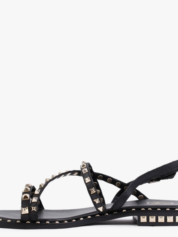 Peace Black Leather Studded Sandals