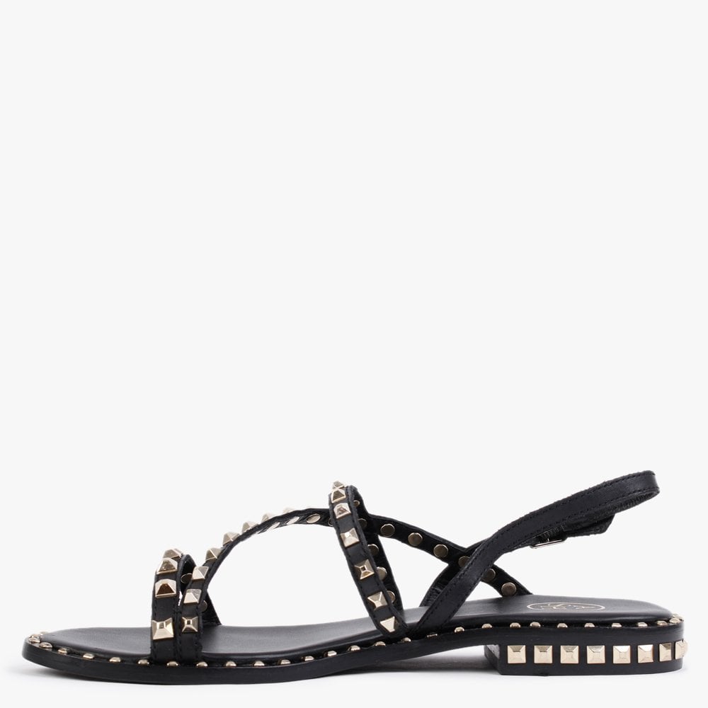 Peace Black Leather Studded Sandals