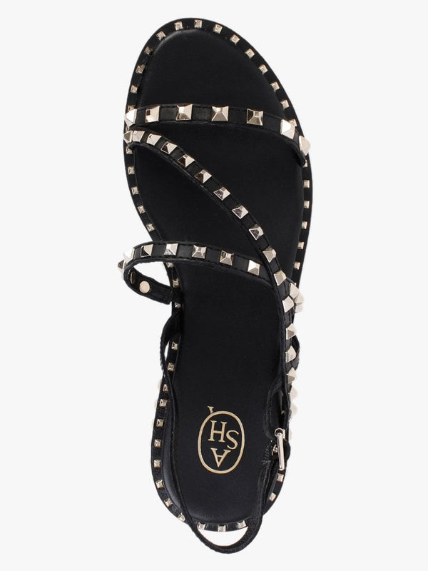 Peace Black Leather Studded Sandals