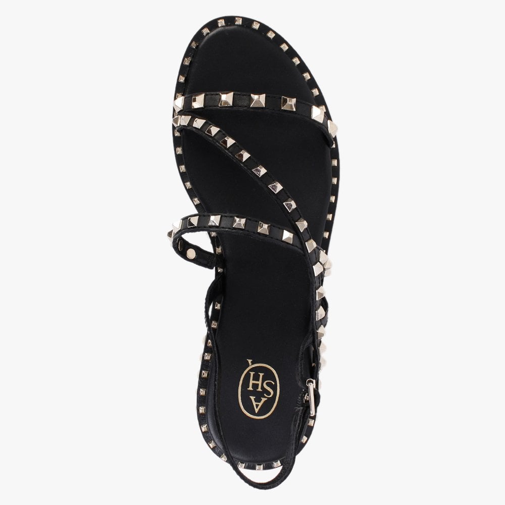 Peace Black Leather Studded Sandals