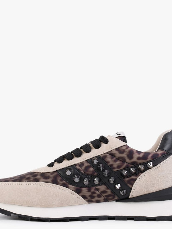 Spider 168 Studs Beige Leopard Eco Trainers