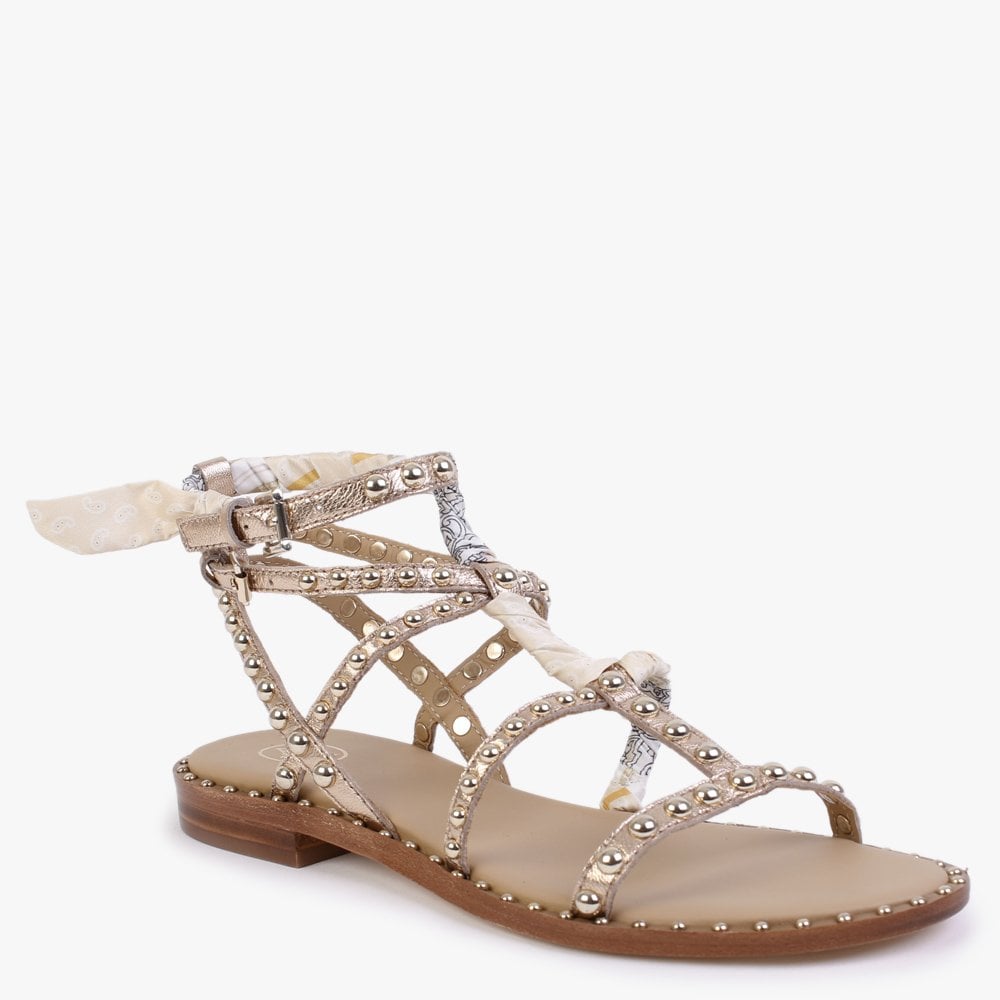 Patchouli Rose Gold Leather Studded Paisley Scarf Gladiator Sandals