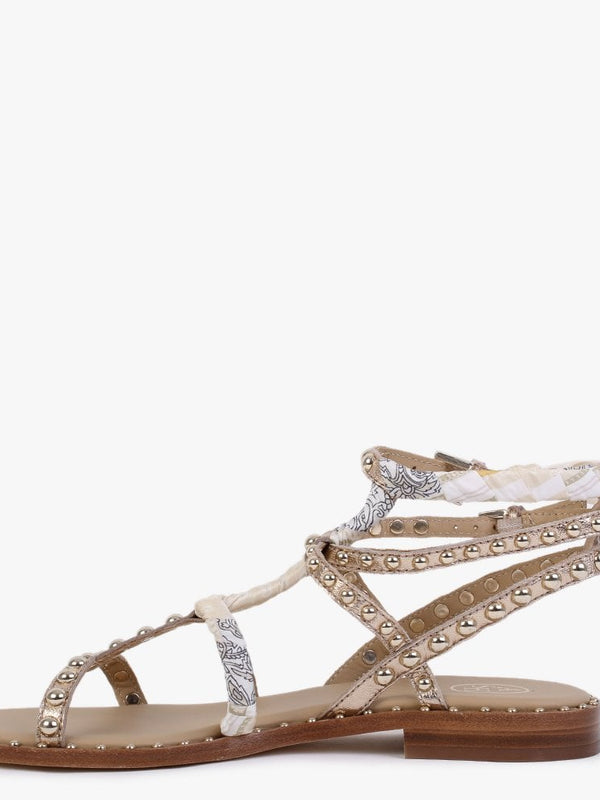 Patchouli Rose Gold Leather Studded Paisley Scarf Gladiator Sandals