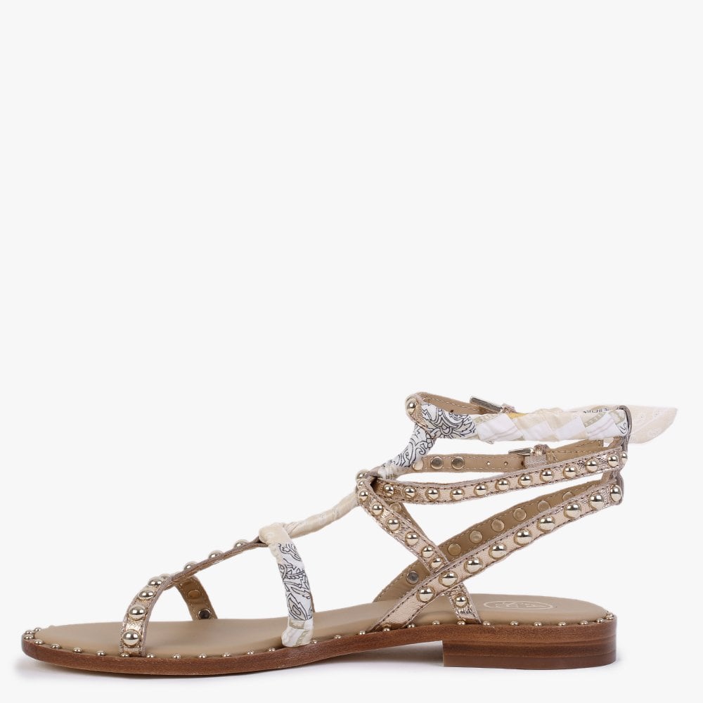 Patchouli Rose Gold Leather Studded Paisley Scarf Gladiator Sandals