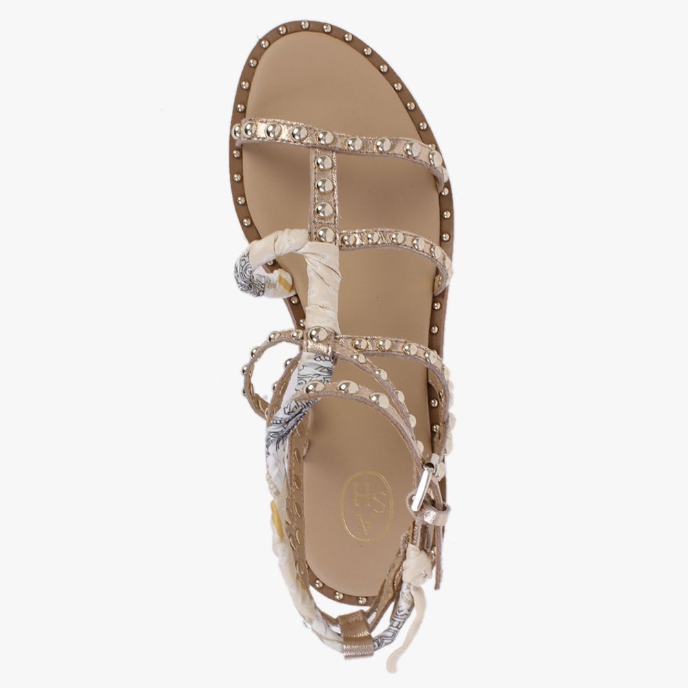 Patchouli Rose Gold Leather Studded Paisley Scarf Gladiator Sandals