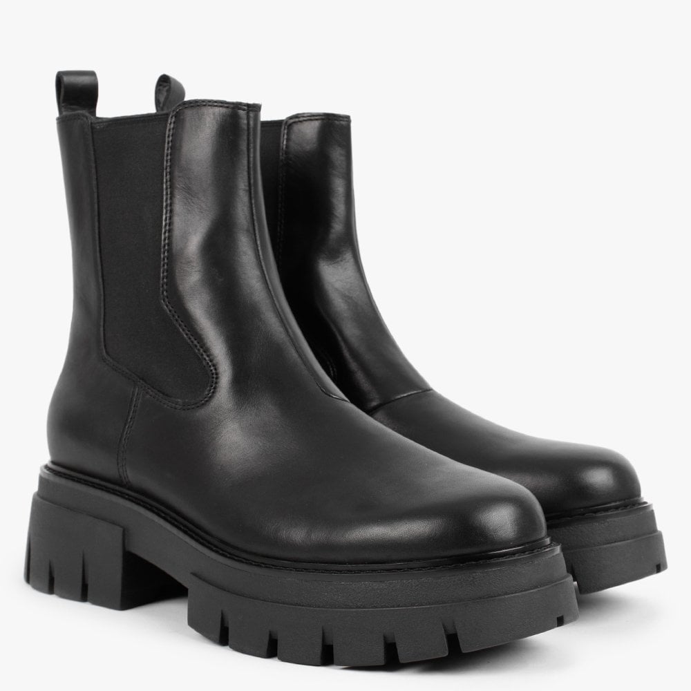 Lenny Black Leather Chunky Chelsea Boots