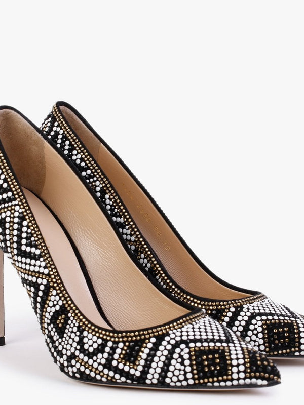 Polly Black Suede Gold Multi Embellished Court Shoes