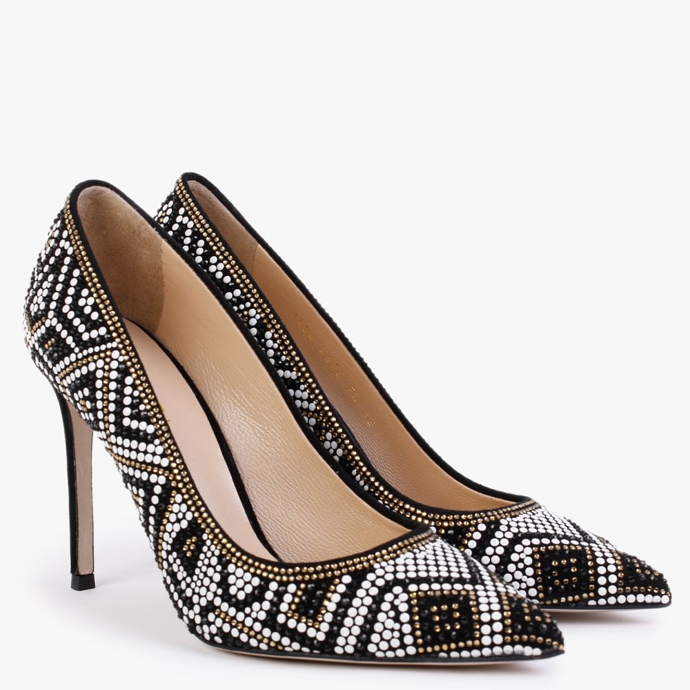 Polly Black Suede Gold Multi Embellished Court Shoes