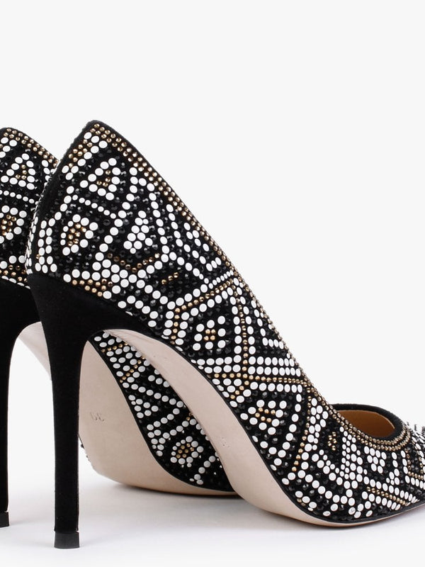 Polly Black Suede Gold Multi Embellished Court Shoes