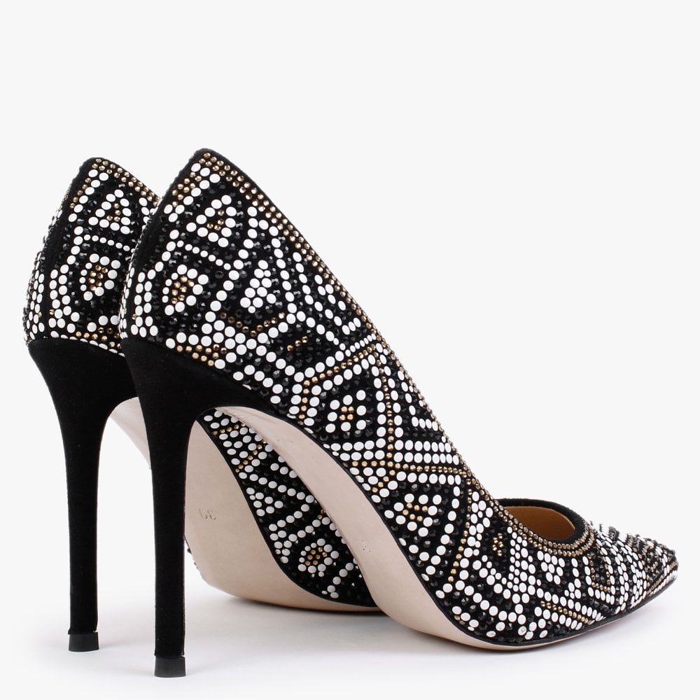 Polly Black Suede Gold Multi Embellished Court Shoes