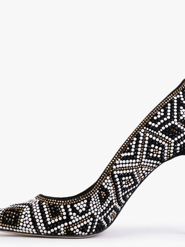 Polly Black Suede Gold Multi Embellished Court Shoes