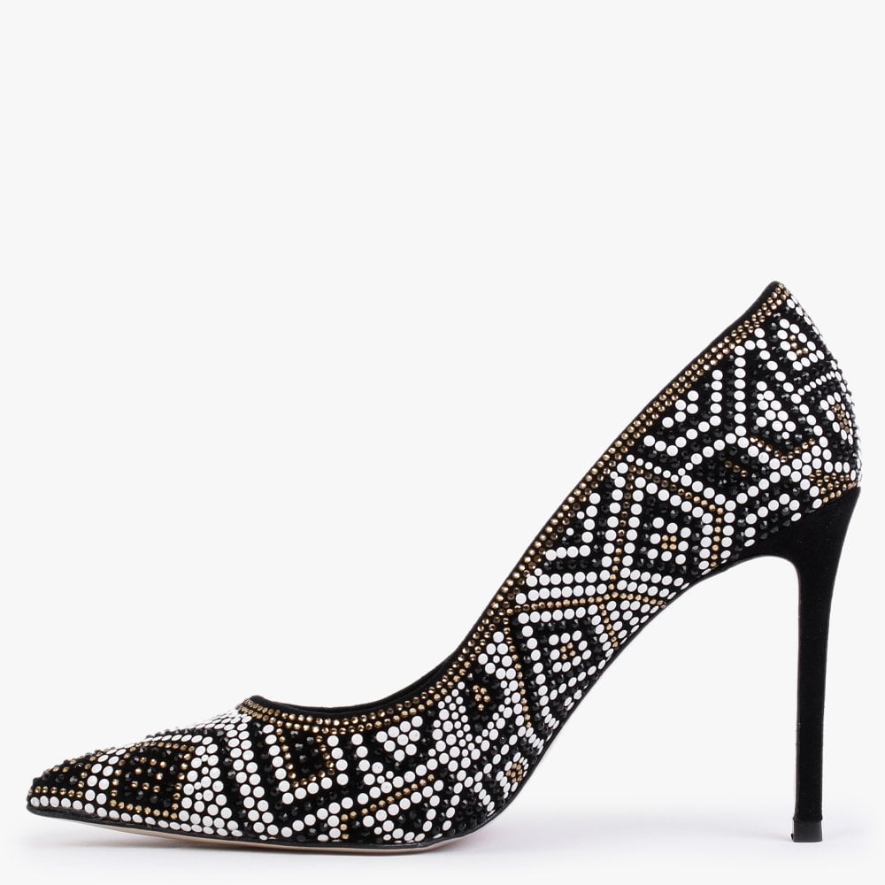 Polly Black Suede Gold Multi Embellished Court Shoes