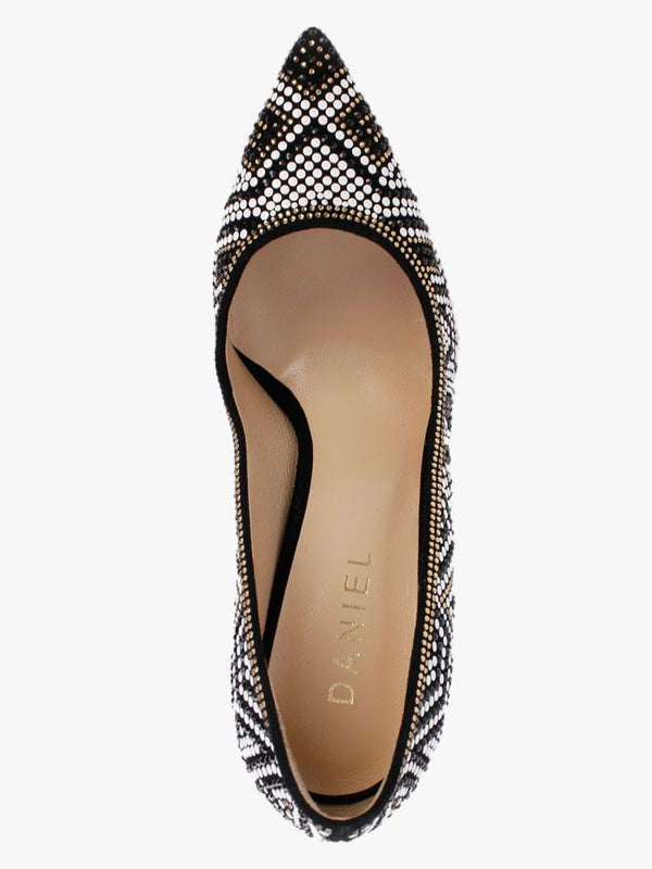 Polly Black Suede Gold Multi Embellished Court Shoes