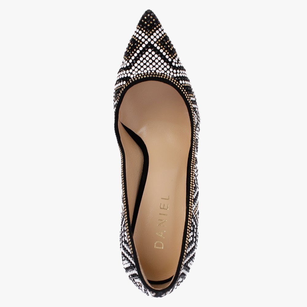 Polly Black Suede Gold Multi Embellished Court Shoes