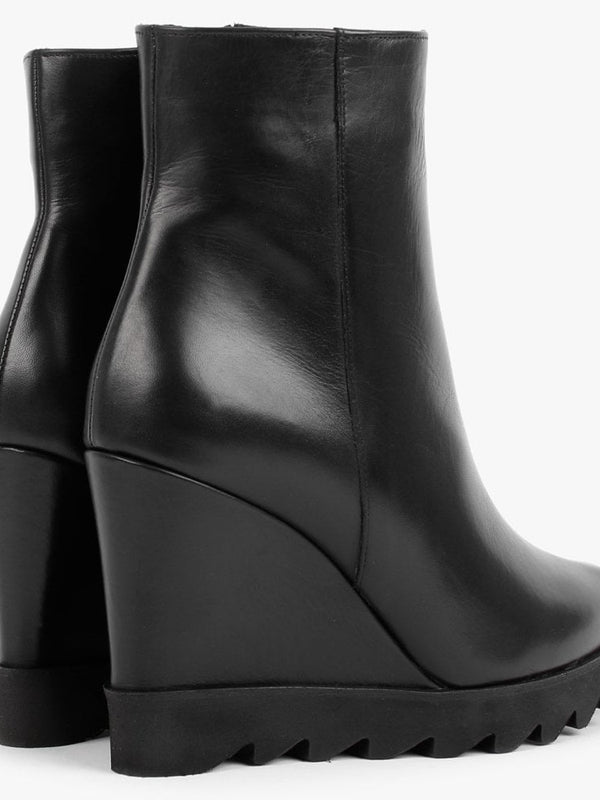Awedge Black Leather Wedge Ankle Boots