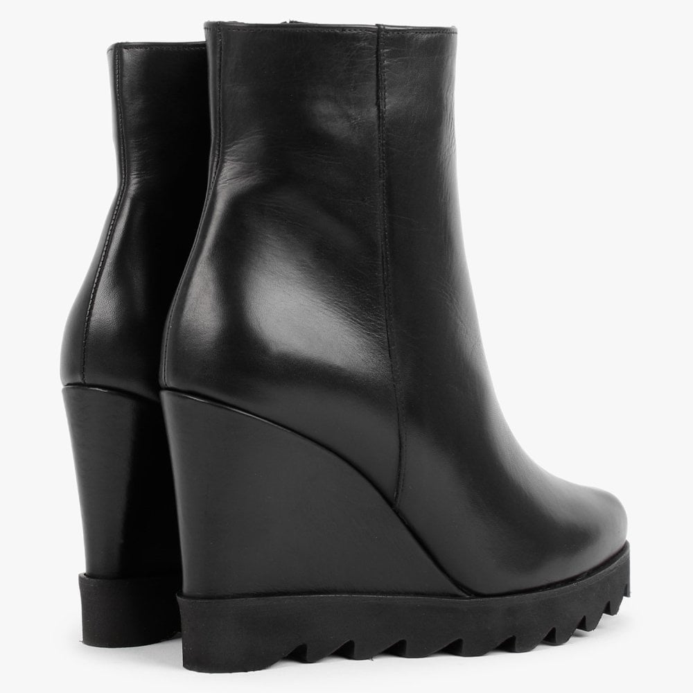 Awedge Black Leather Wedge Ankle Boots
