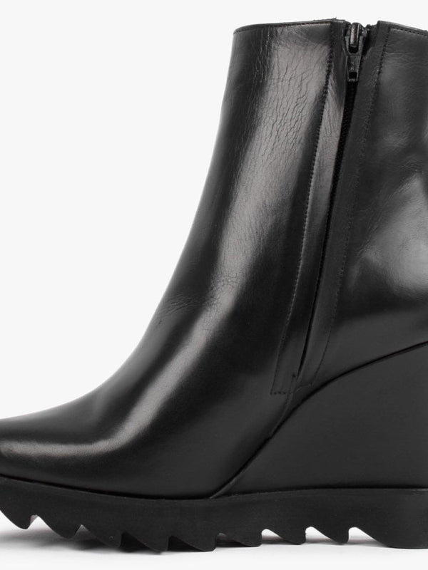 Awedge Black Leather Wedge Ankle Boots