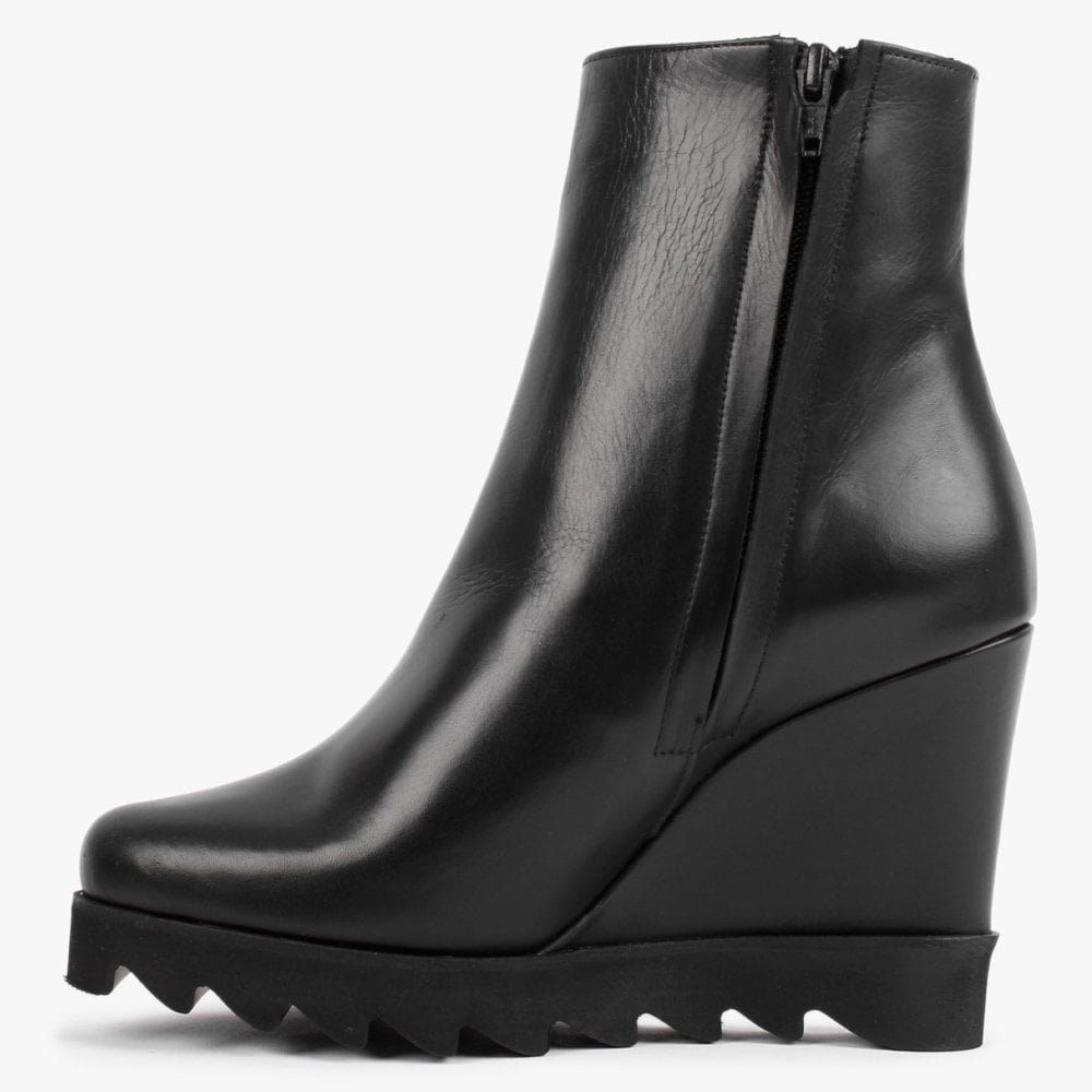 Awedge Black Leather Wedge Ankle Boots