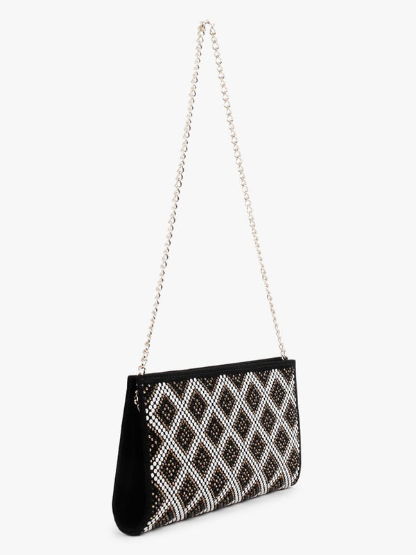 Polly Black Suede Gold Multi Embellished Clutch Bag