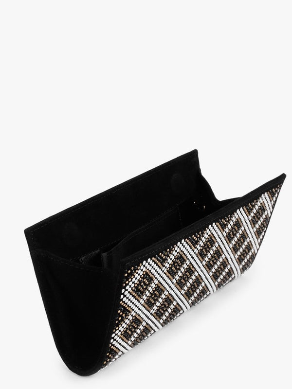 Polly Black Suede Gold Multi Embellished Clutch Bag