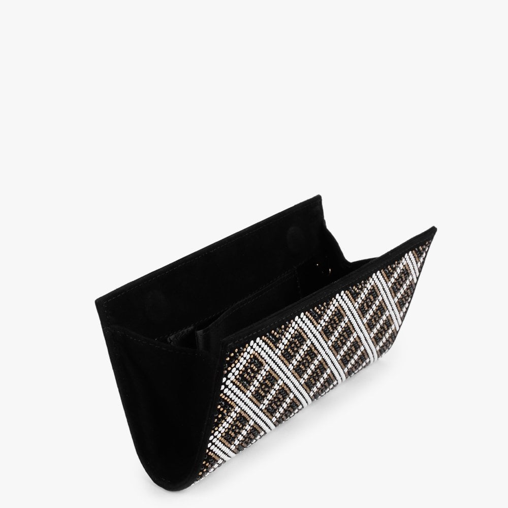 Polly Black Suede Gold Multi Embellished Clutch Bag