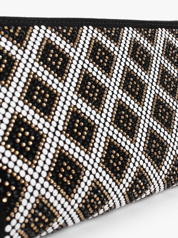 Polly Black Suede Gold Multi Embellished Clutch Bag