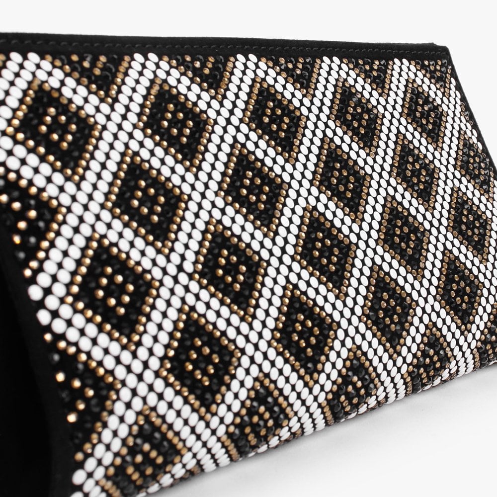 Polly Black Suede Gold Multi Embellished Clutch Bag