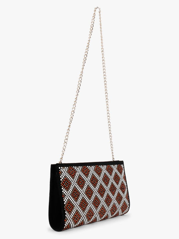 Polly Black Suede Red Multi Embellished Clutch Bag