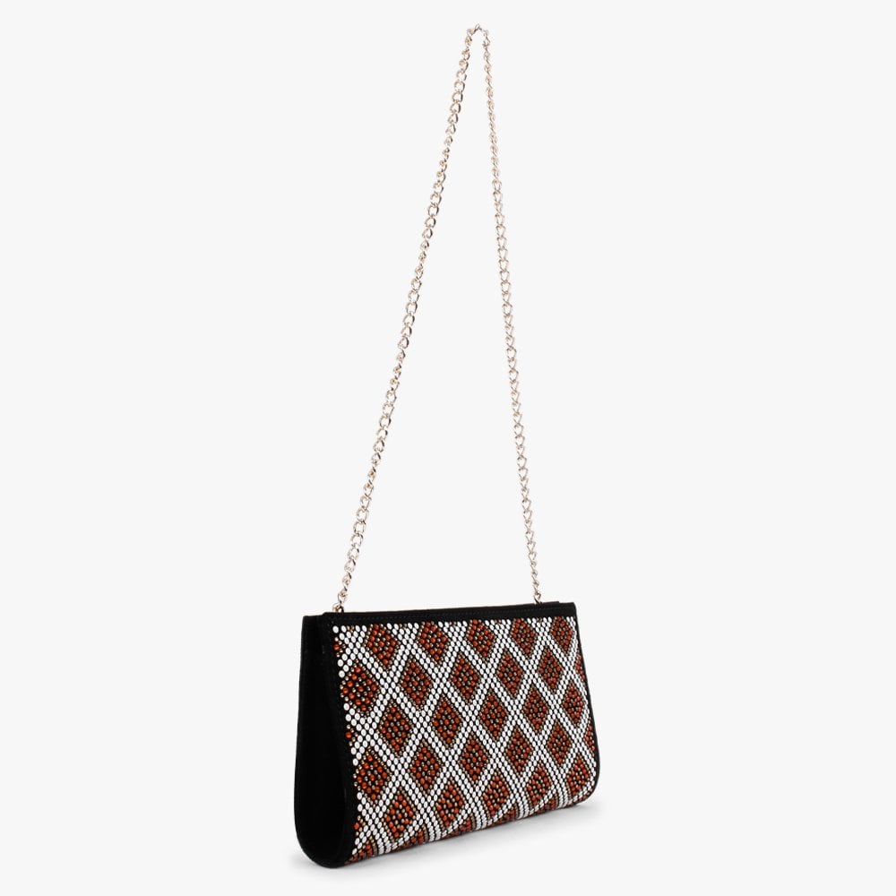 Polly Black Suede Red Multi Embellished Clutch Bag