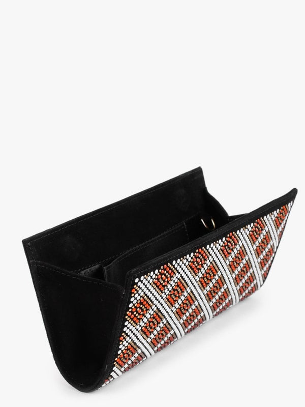 Polly Black Suede Red Multi Embellished Clutch Bag