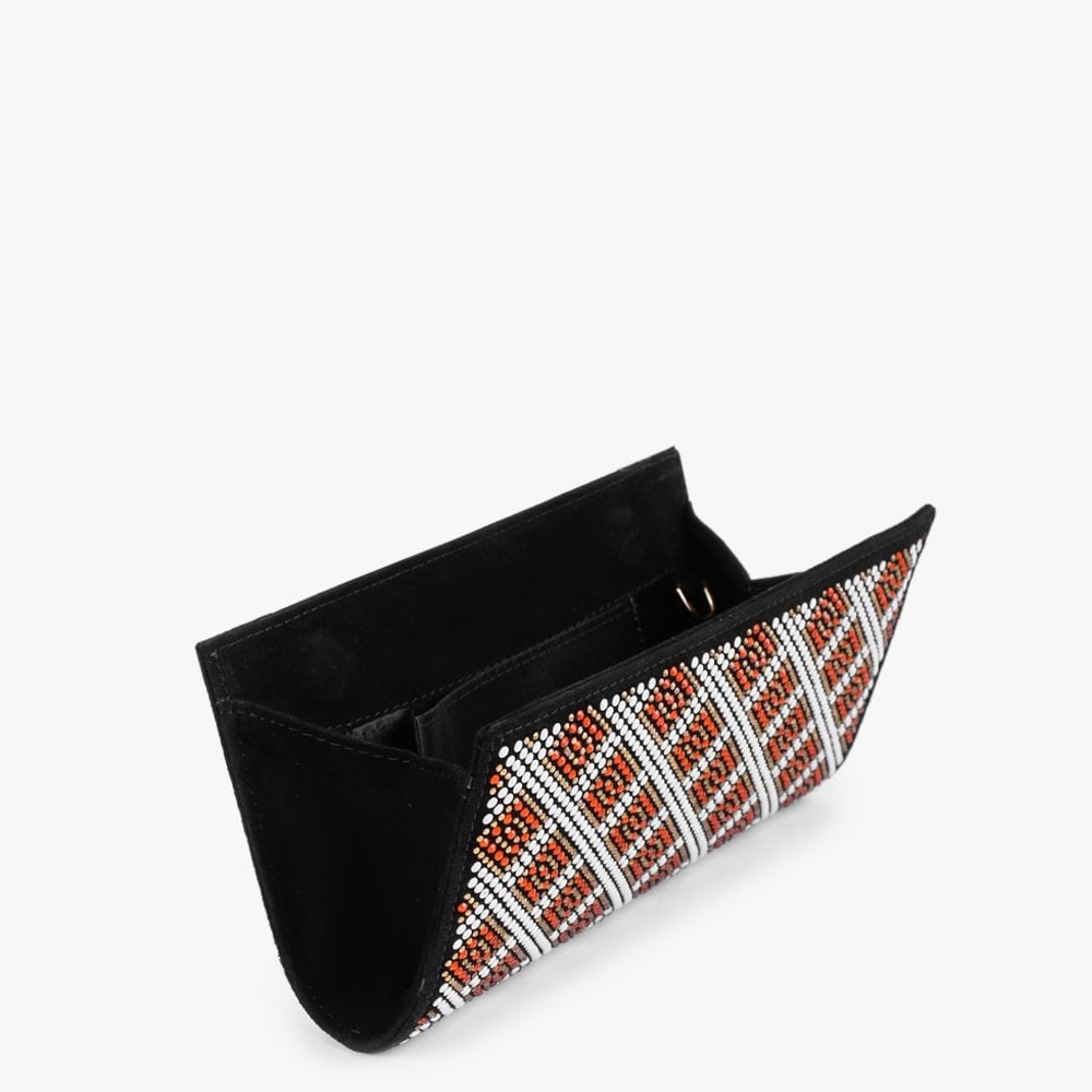 Polly Black Suede Red Multi Embellished Clutch Bag