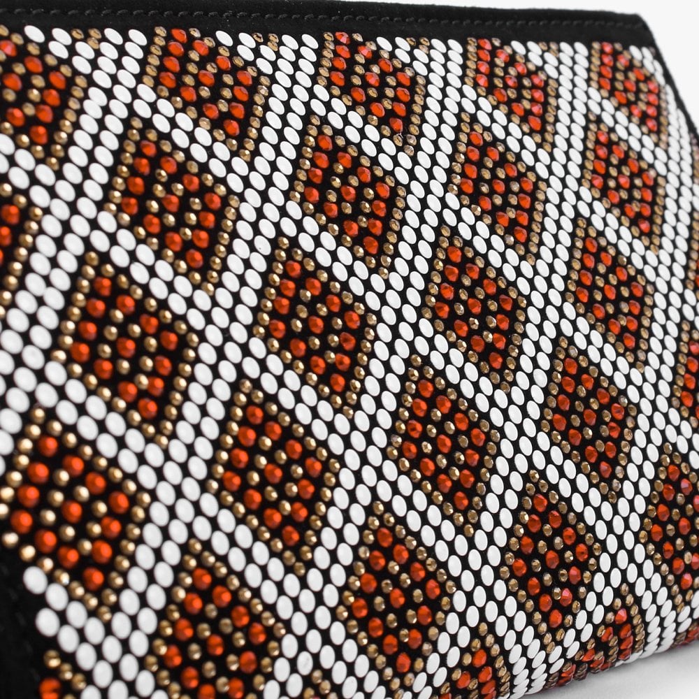 Polly Black Suede Red Multi Embellished Clutch Bag