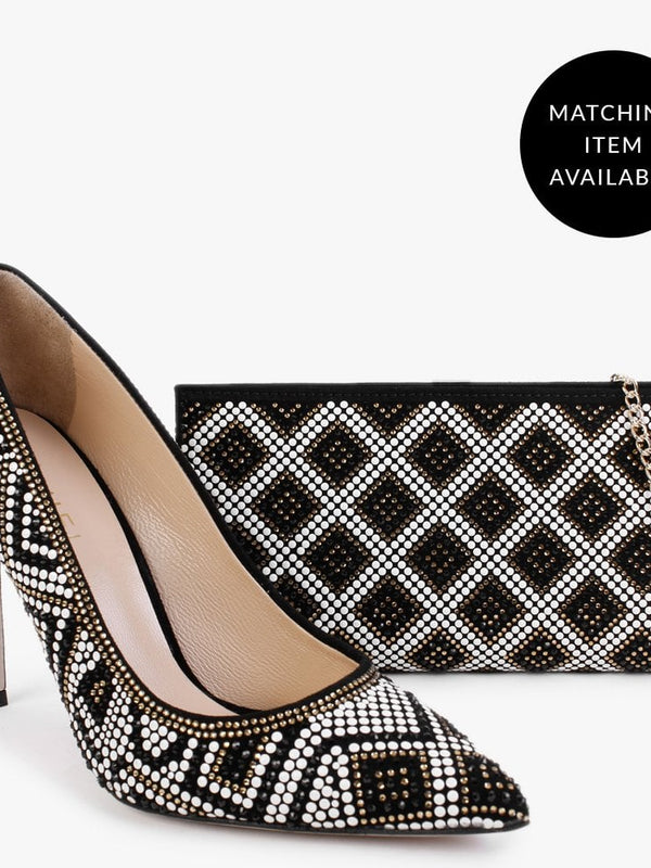 Polly Black Suede Gold Multi Embellished Clutch Bag