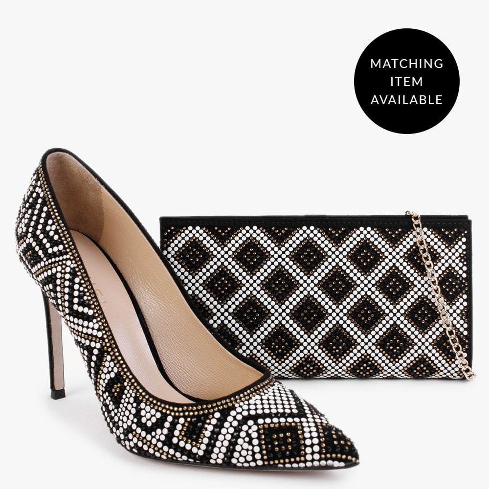 Polly Black Suede Gold Multi Embellished Clutch Bag