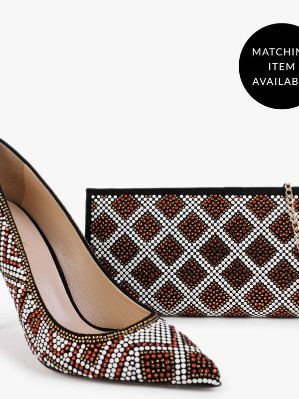 Polly Black Suede Red Multi Embellished Clutch Bag