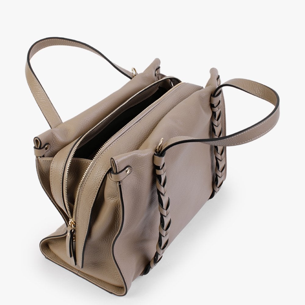 Large Diwove Taupe Leather Day Bag