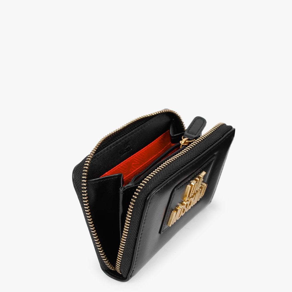 Heart Pendant Black Zip Around Purse
