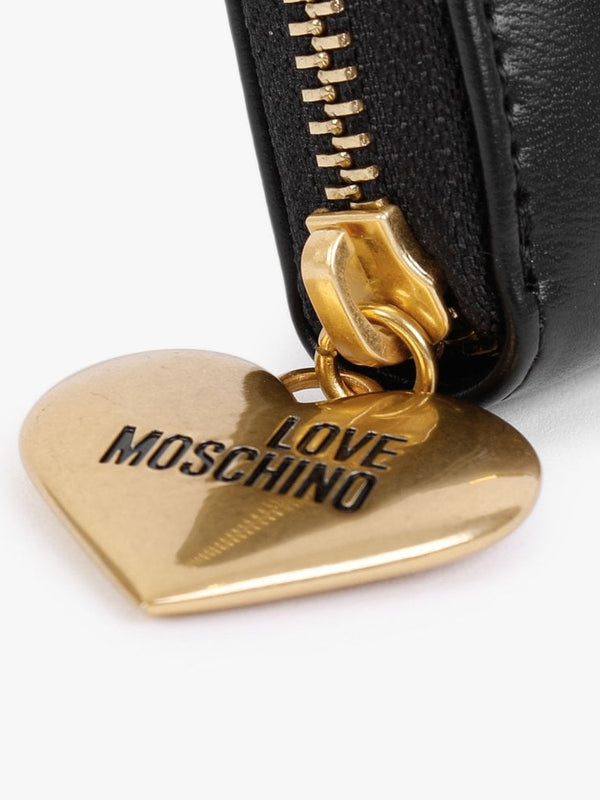 Heart Pendant Black Zip Around Purse