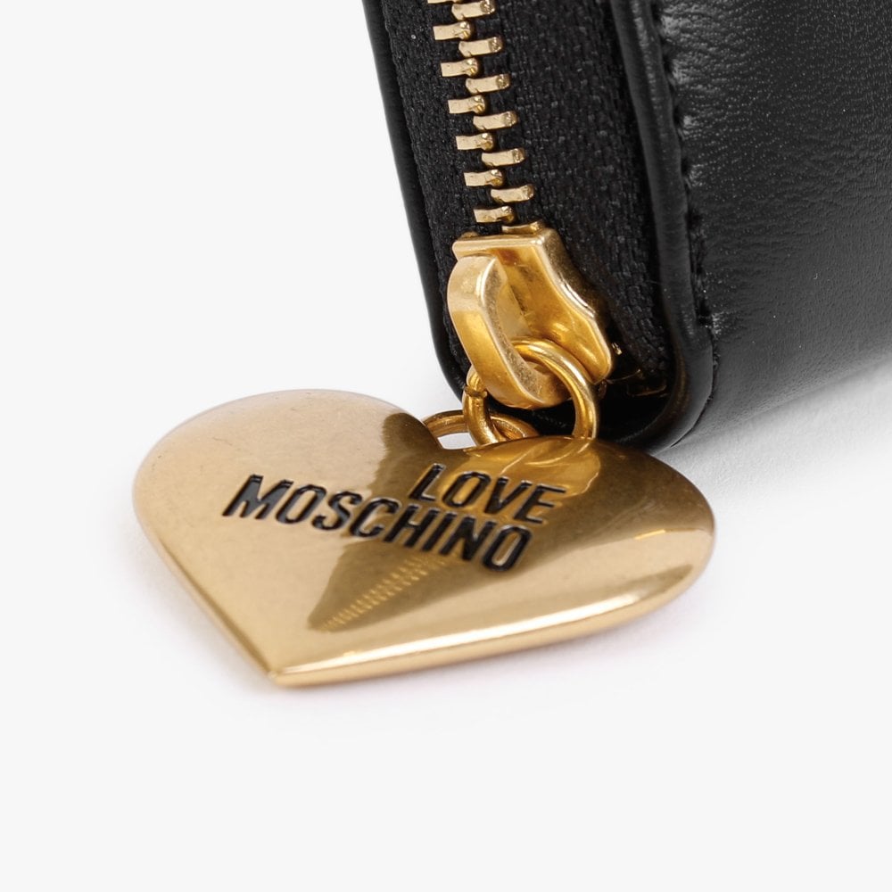 Heart Pendant Black Zip Around Purse