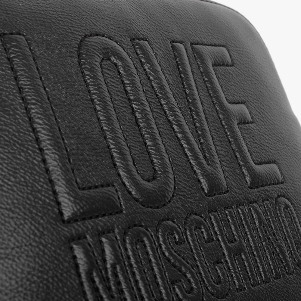 Embossed Logo Black Leather Cross-Body Bag