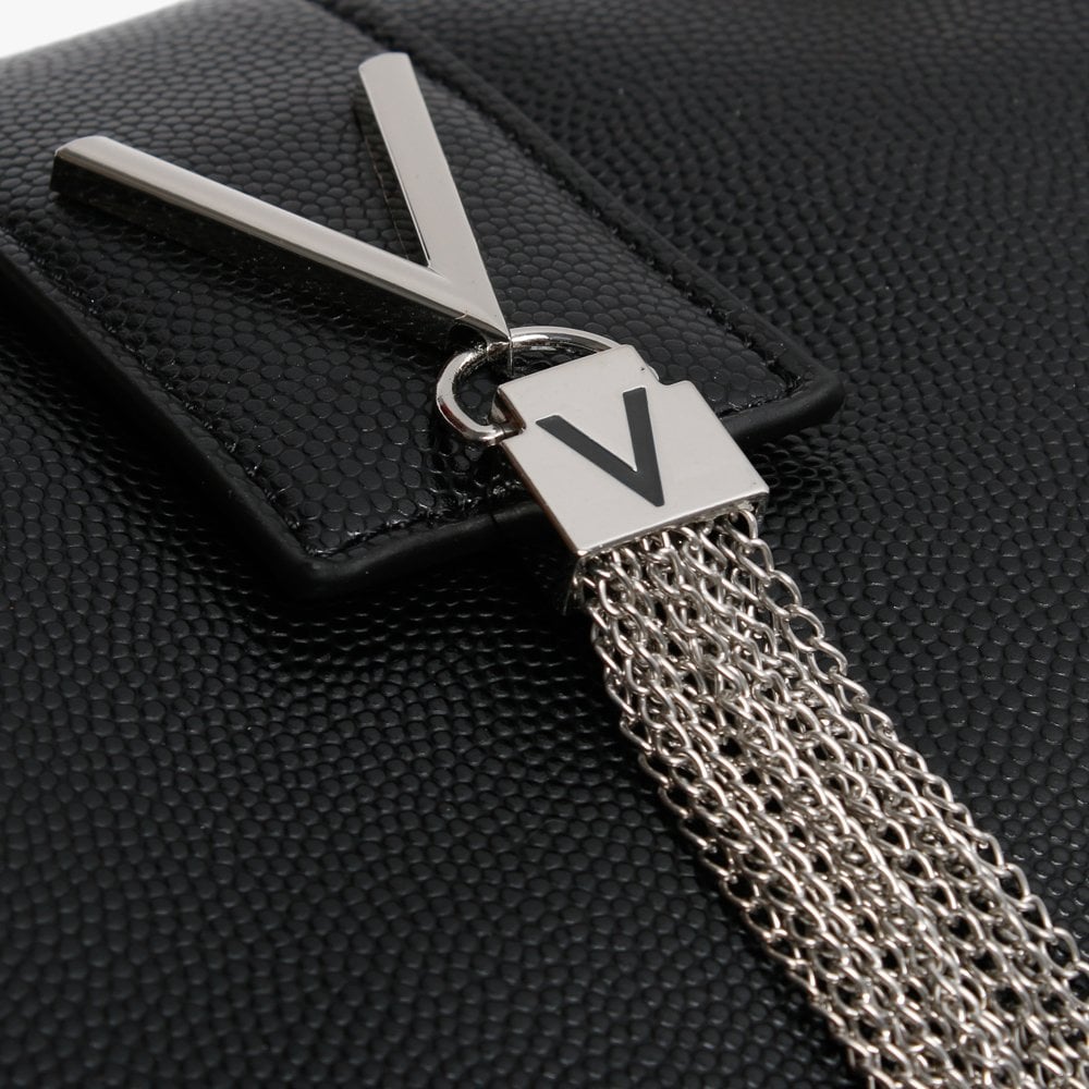 Divina Black Pebbled Chain Tote Bag