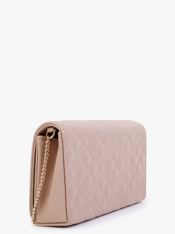 Diamond Quilt Flapover Nude Cross-Body Bag