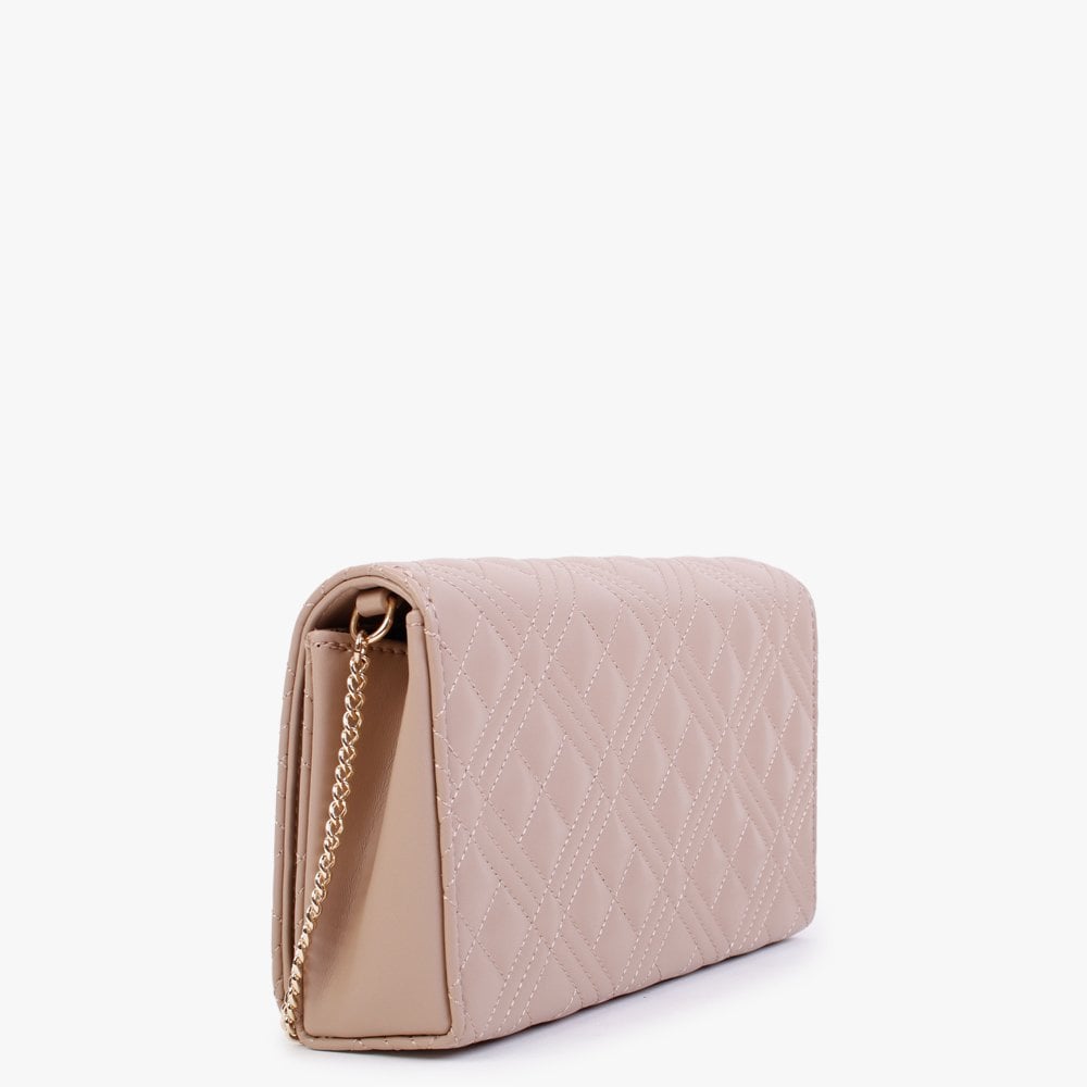 Diamond Quilt Flapover Nude Cross-Body Bag