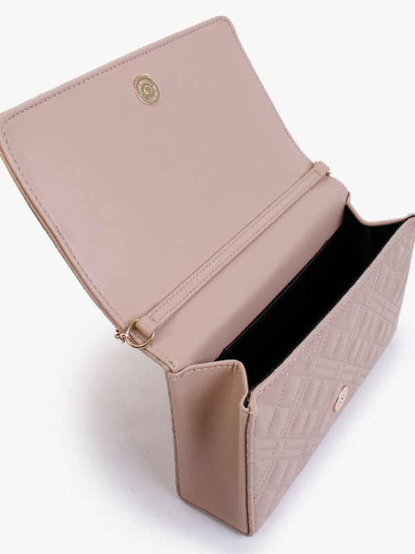 Diamond Quilt Flapover Nude Cross-Body Bag