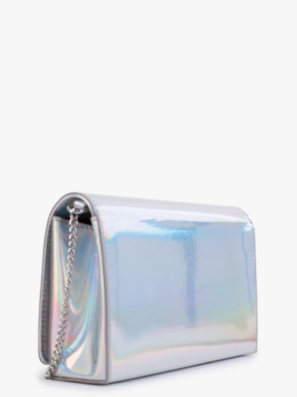 Embossed Logo White Holographic Chain Strap Cross-Body Bag