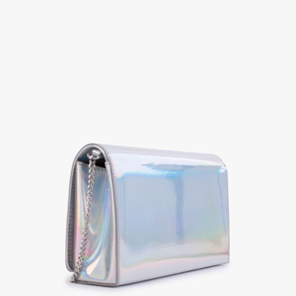 Embossed Logo White Holographic Chain Strap Cross-Body Bag