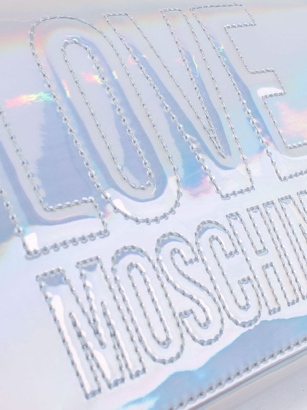 Embossed Logo White Holographic Chain Strap Cross-Body Bag