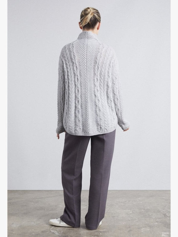 Cashmere High Neck Foggy Cable Sweater