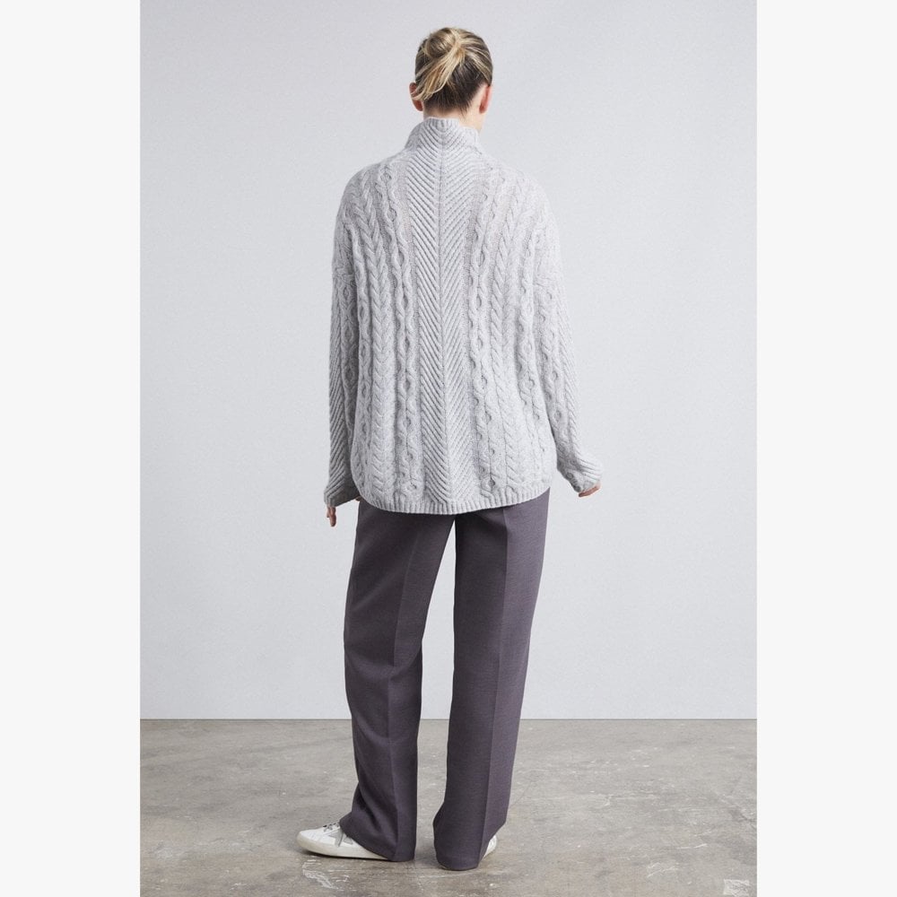 Cashmere High Neck Foggy Cable Sweater